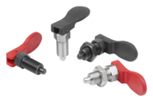 Trzpienie ustalające ze stali lub stali nierdzewnej z dźwignią mimośrodową z tworzywa sztucznego Trzpienie ustalające ze stali lub stali nierdzewnej z dźwignią mimośrodową z tworzywa sztucznego