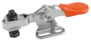Miniaturowe dociskacze poziome z lewą przylgą poziomą i przestawną śrubą dociskową Miniaturowe dociskacze poziome z lewą przylgą poziomą i przestawną śrubą dociskową