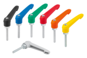 Clamping levers, plastic, with external thread and zinc toothed ring, threaded insert blue passivated steel Clamping levers, plastic, with external thread and zinc toothed ring, threaded insert blue passivated steel