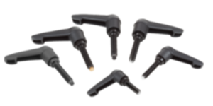 Clamping levers, plastic, with external thread and thrust pad, threaded pin black oxidised steel Clamping levers, plastic, with external thread and thrust pad, threaded pin black oxidised steel
