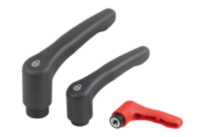 Clamping levers, plastic with internal thread and safety function, thread insert stainless steel Clamping levers, plastic with internal thread and safety function, thread insert stainless steel