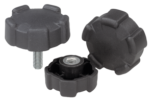 Five lobe grips, plastic, threaded insert brass or steel Five lobe grips, plastic, threaded insert brass or steel