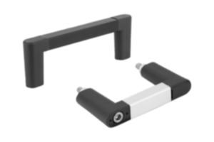 Uchwyty pałąkowe aluminiowe z ramieniem uchwytu z tworzywa sztucznego i pokrywą, montaż po stronie obsługi Uchwyty pałąkowe aluminiowe z ramieniem uchwytu z tworzywa sztucznego i pokrywą, montaż po stronie obsługi