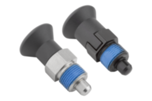 Trzpienie ustalające ze stali lub stali nierdzewnej, wersja krótka, z uchwytem grzybkowym z tworzywa sztucznego i zabezpieczeniem gwintu Trzpienie ustalające ze stali lub stali nierdzewnej, wersja krótka, z uchwytem grzybkowym z tworzywa sztucznego i zabezpieczeniem gwintu