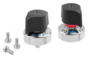 Trzpienie ustalające stalowe z regulacją obrotową, pokrętłem z tworzywa sztucznego i stożkowym kołkiem ustalającym Trzpienie ustalające stalowe z regulacją obrotową, pokrętłem z tworzywa sztucznego i stożkowym kołkiem ustalającym