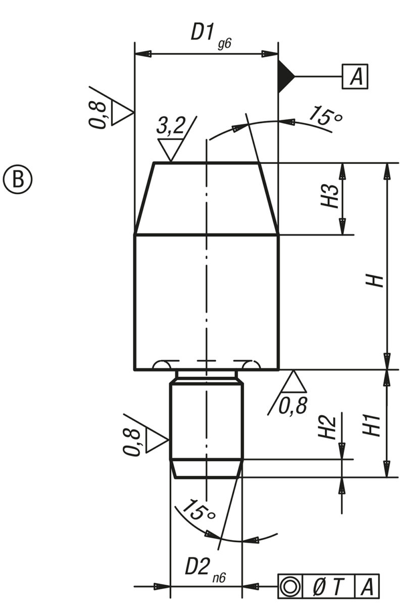 Kołki pozycjonujące cylindryczne, forma B