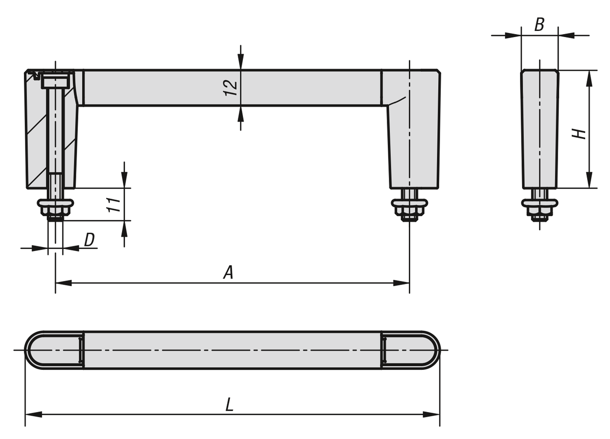 Uchwyty pałąkowe aluminiowe z ramieniem uchwytu z tworzywa sztucznego