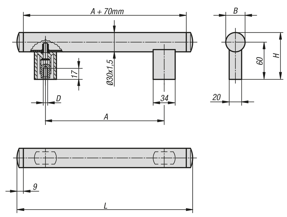 Uchwyty rurowe aluminiowe z klamrą zaciskową z tworzywa sztucznego