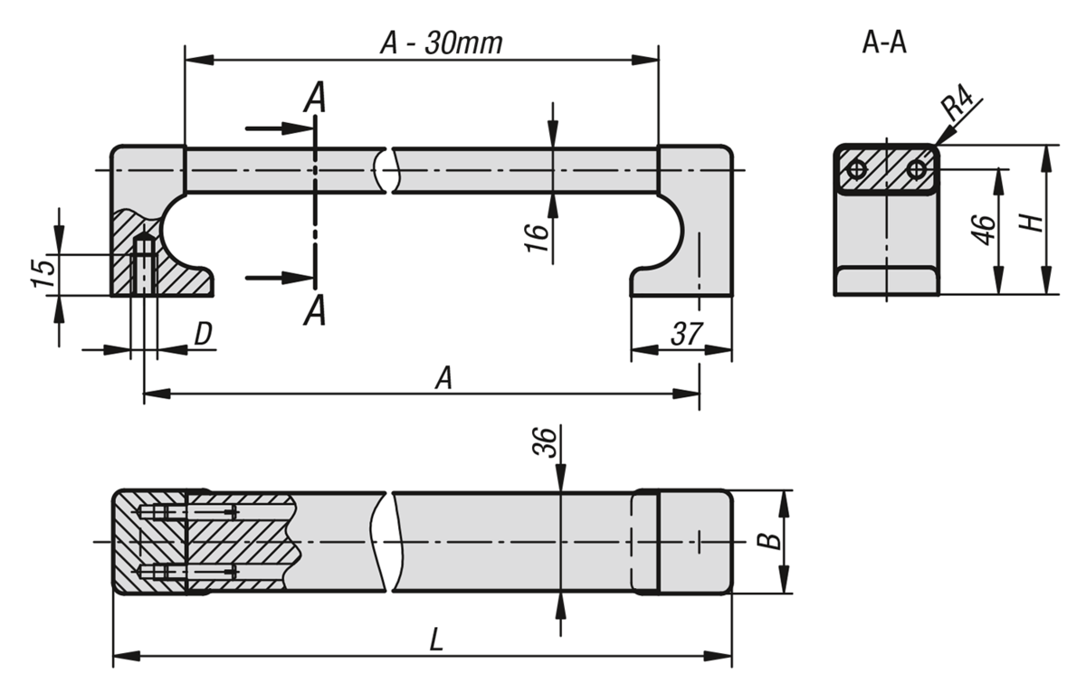 Uchwyty pałąkowe aluminiowe kwadratowe