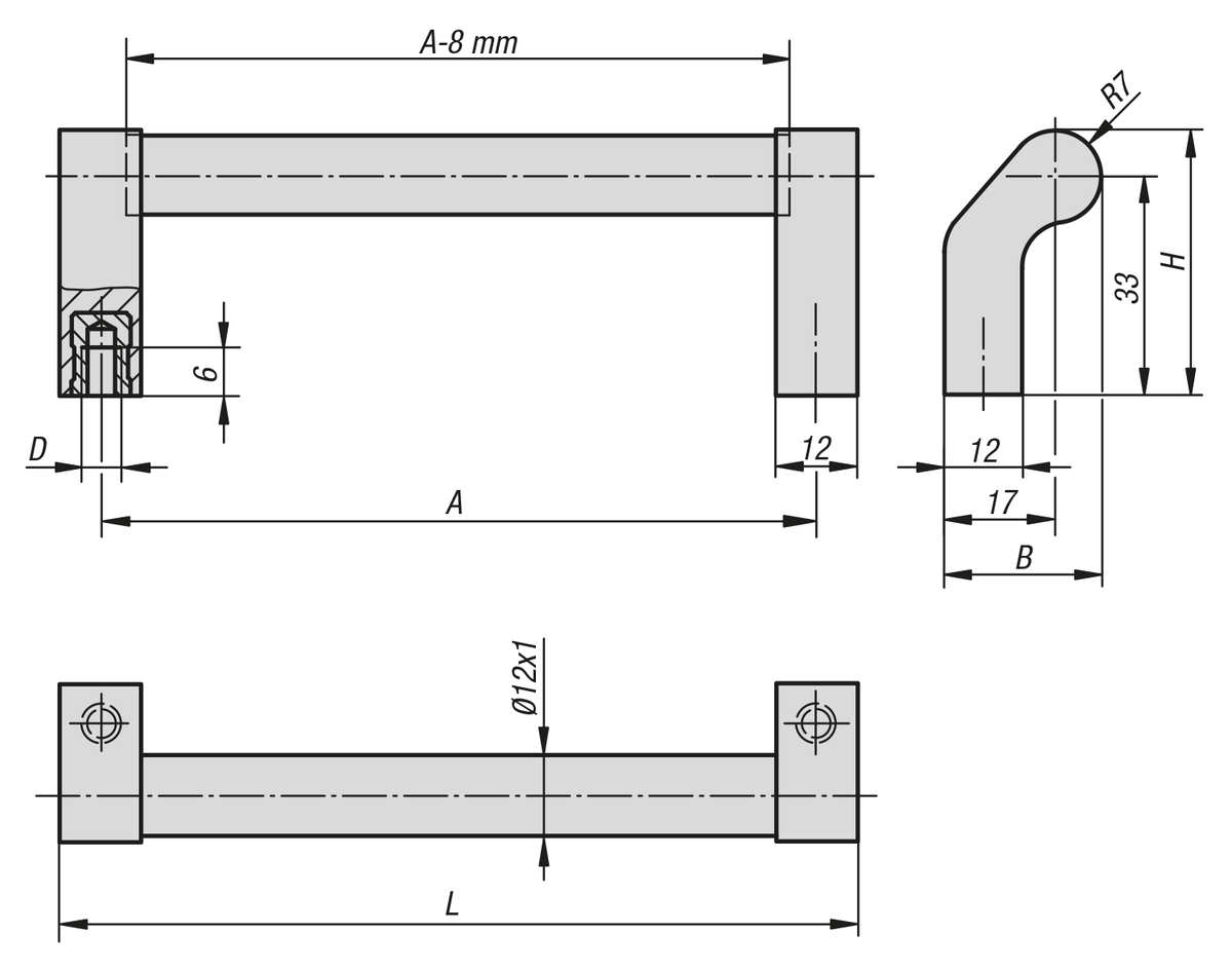 Uchwyty rurowe aluminiowe wygięte z ramieniem uchwytu z tworzywa sztucznego