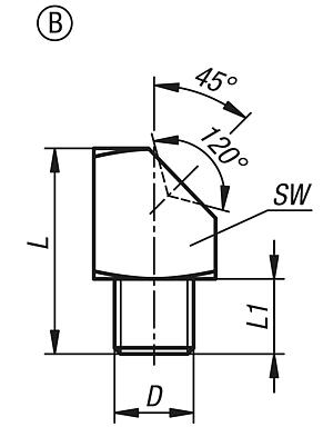 Smarowniczki kulkowe z główką wklęsłą wg DIN 3405, forma B, kątowe 45°