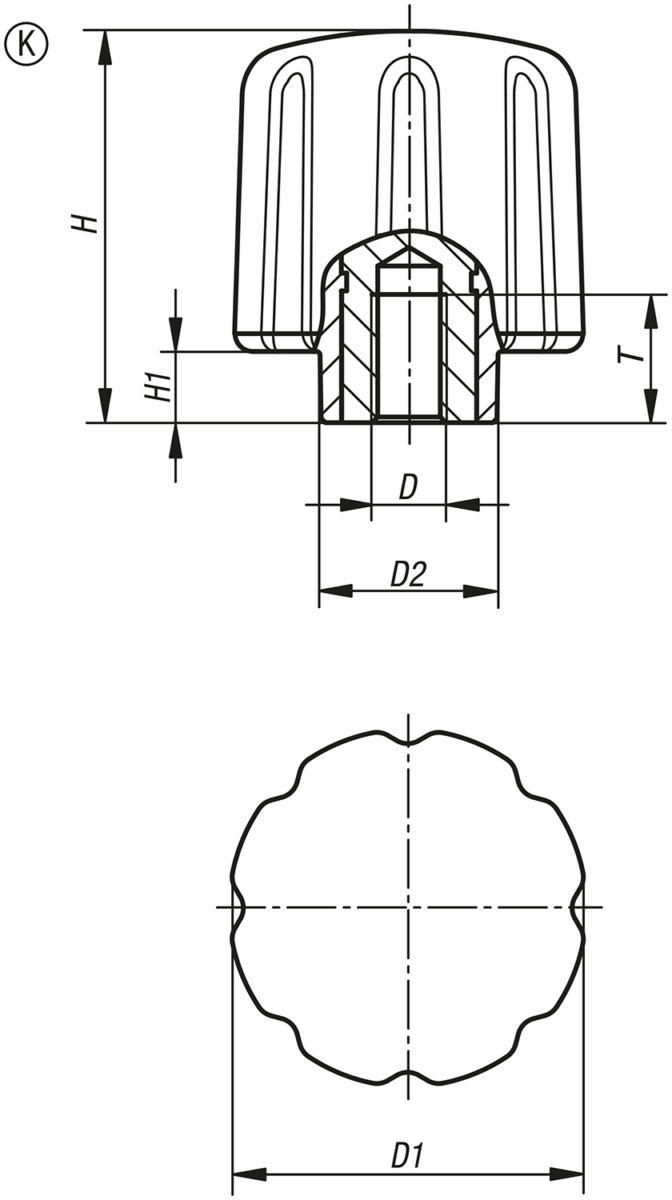 Pokrętło mocujące ergonomiczne z gwintem wewnętrznym